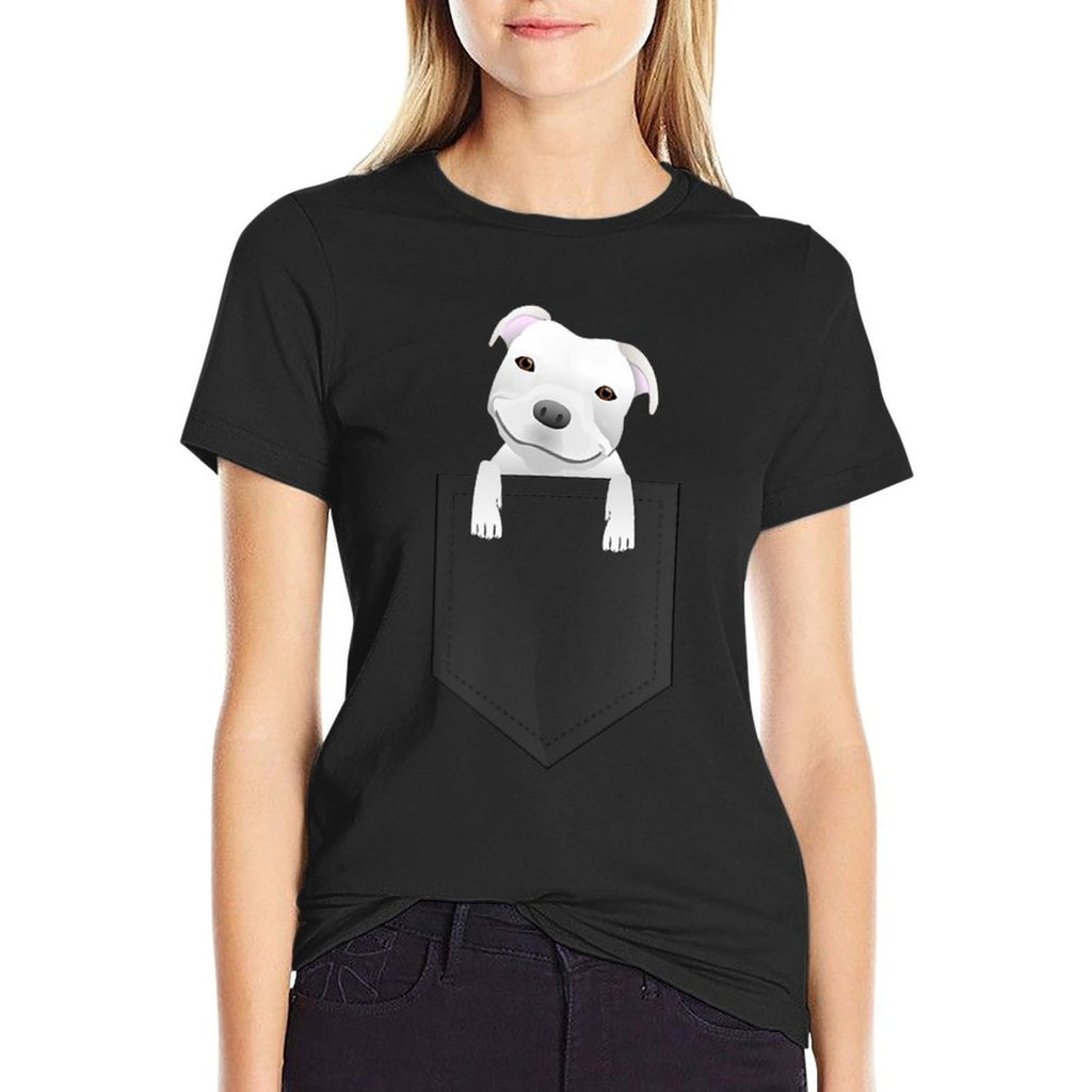 Pocket Pitbull White Puppy Cute  Easy-care T-Shirt