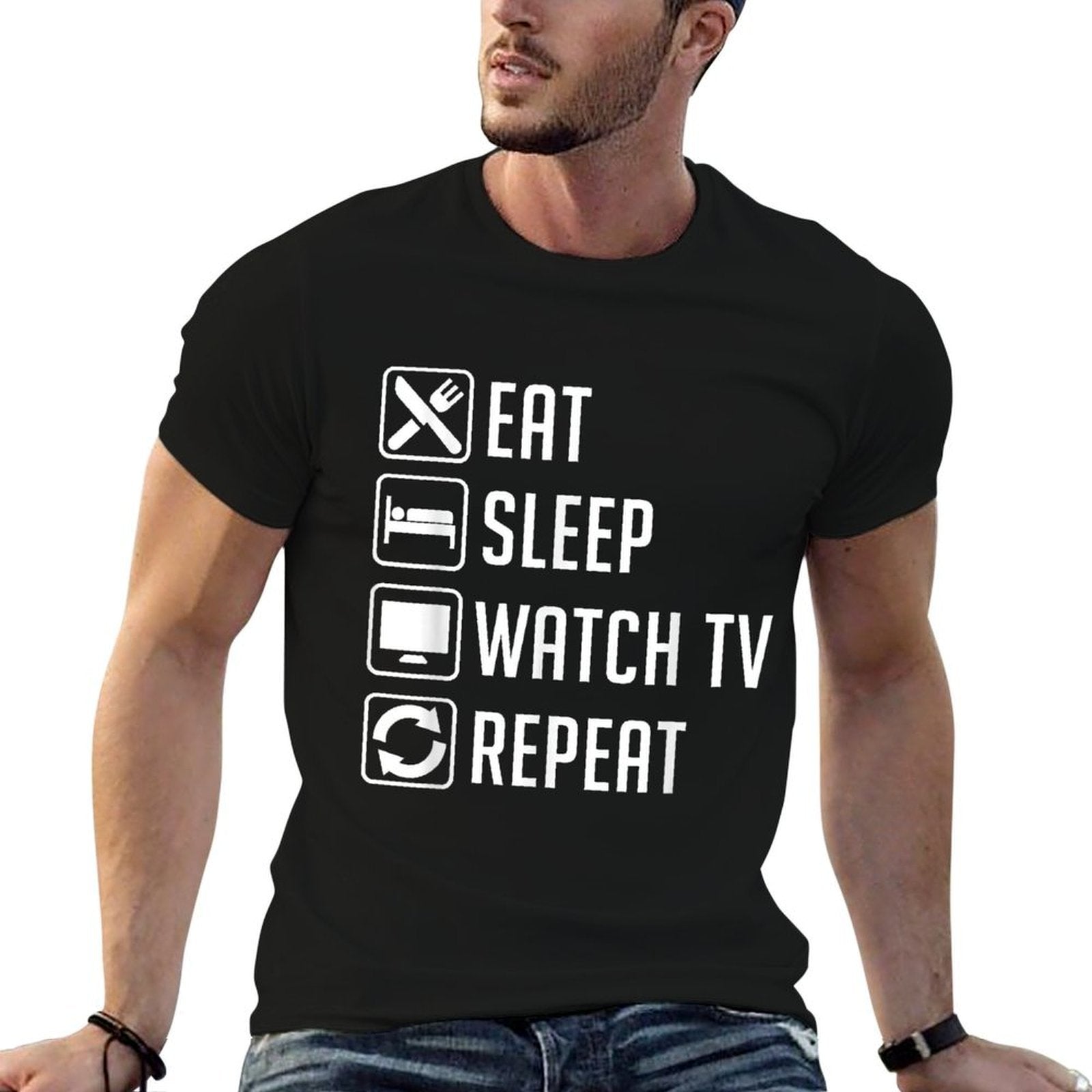 Eat Sleep Watch TV Repeat Funny TV Lover  Moisture-wicking T-Shirt