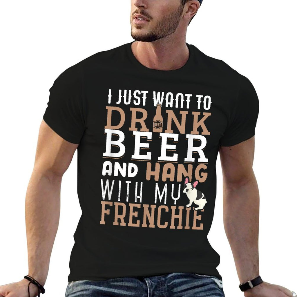 Frenchie Dad French Bulldog Lovers & Beer  Oversized Silhouette T-Shirt