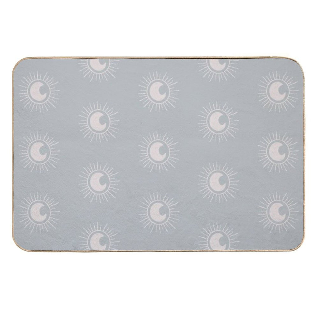 Boho Sun And Moon Pattern Bohemian Aesthetic In Muted Colors Muted Teal  Absorbent Bath Mat