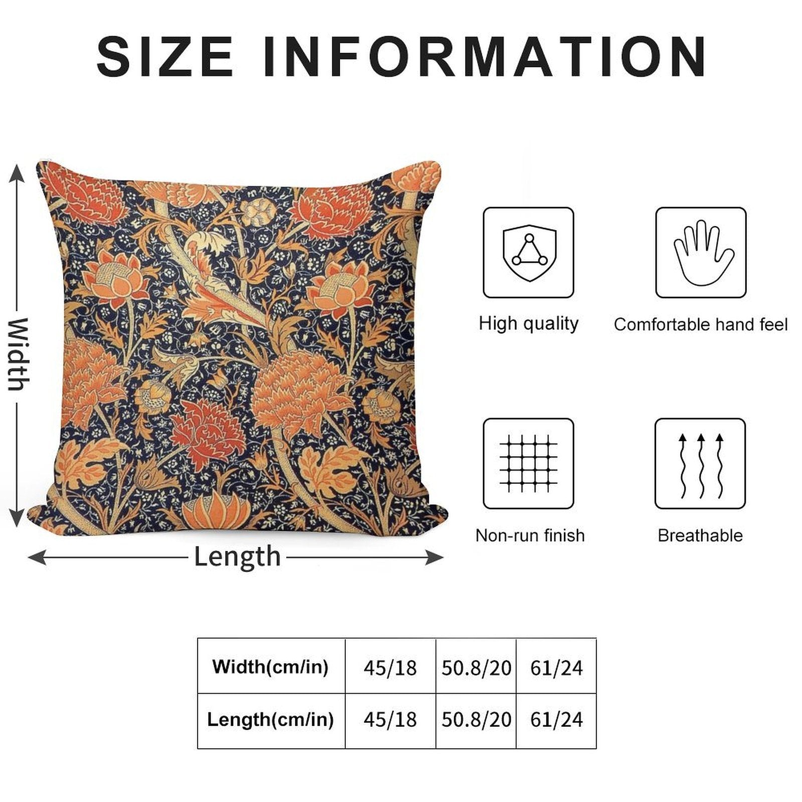 William Morris Cray Blue And Orange Soft High-Density Material Throw Pillow