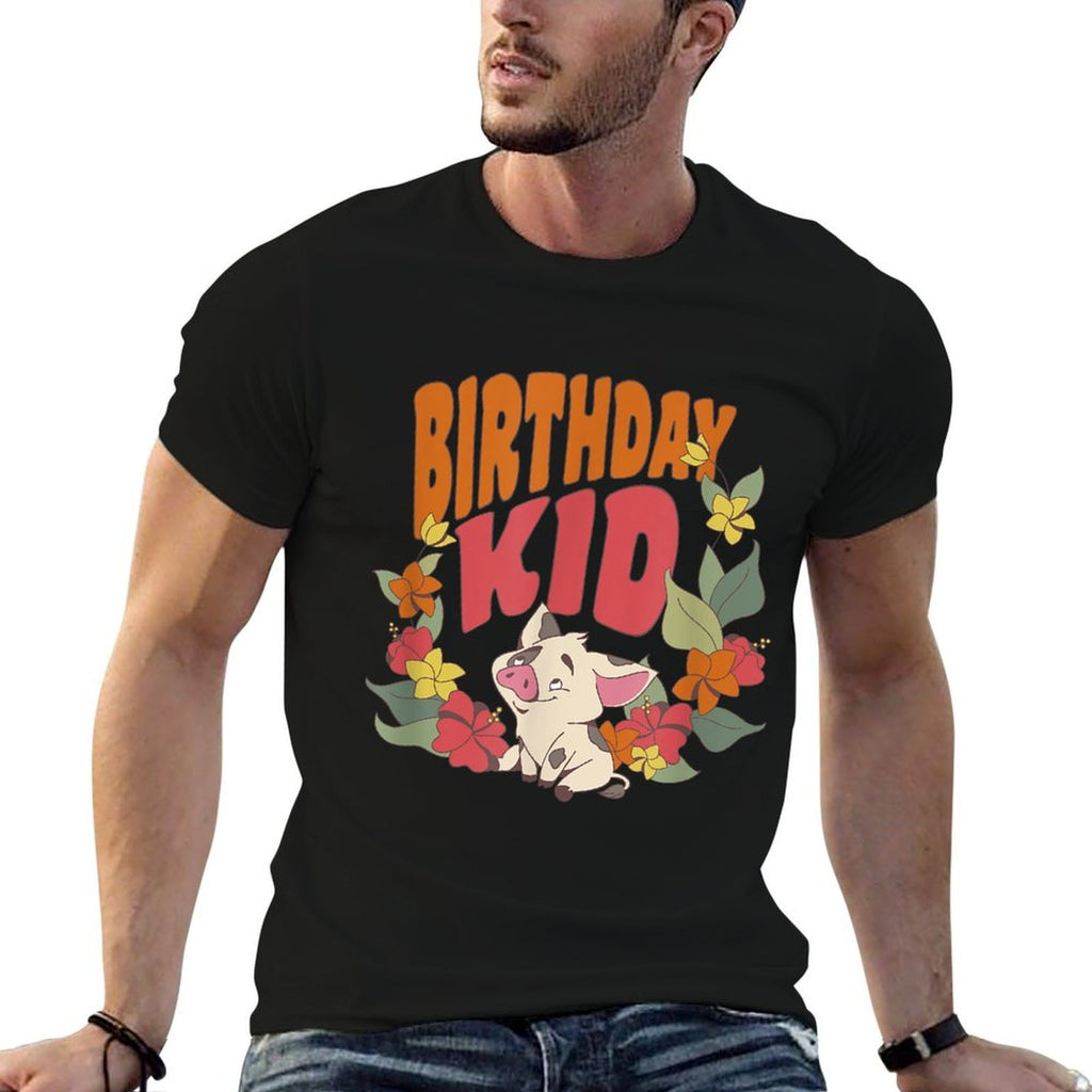 Disney Moana Birthday Kid Pua Floral Portrait  Polyester Blend T-Shirt