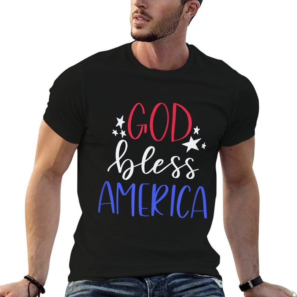 Patriotic USA Shirt - God Bless America  Ribbed Collar T-Shirt