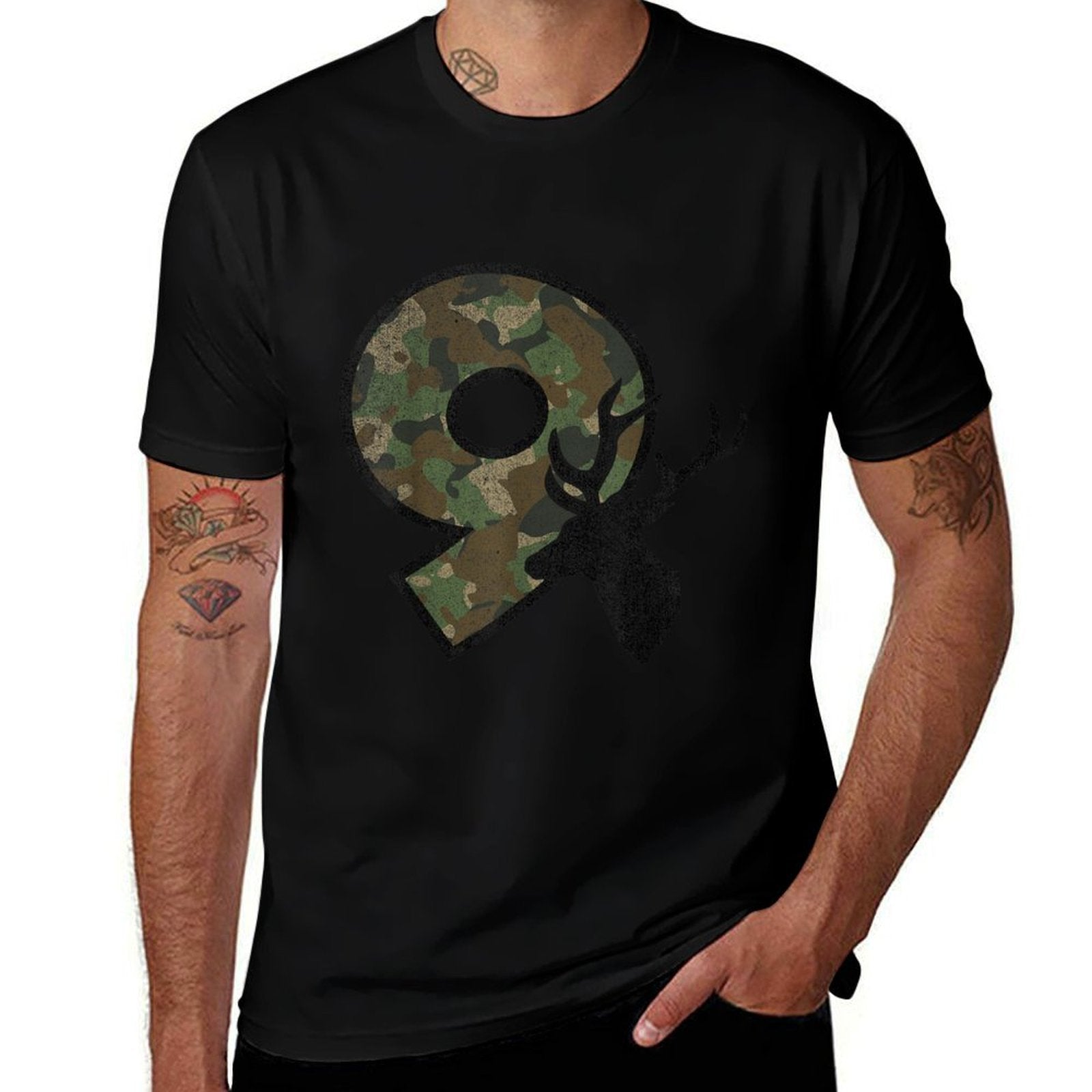 9 Nine Year Old Boy Ninth Birthday Country Camo Deer Hunter  High-quality Stitching T-Shirt