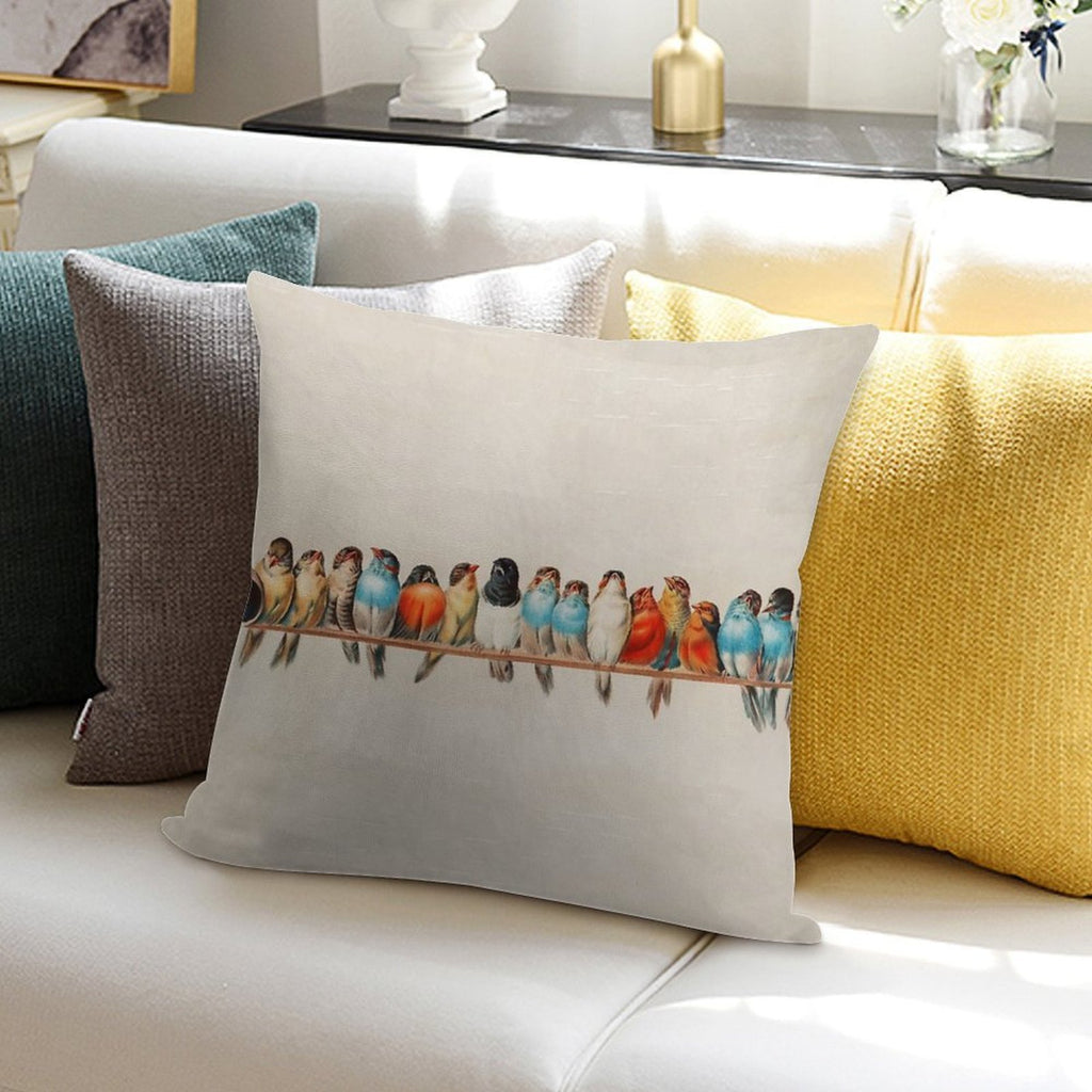 Vintage Birds Soft Reinforced Edging Throw Pillow
