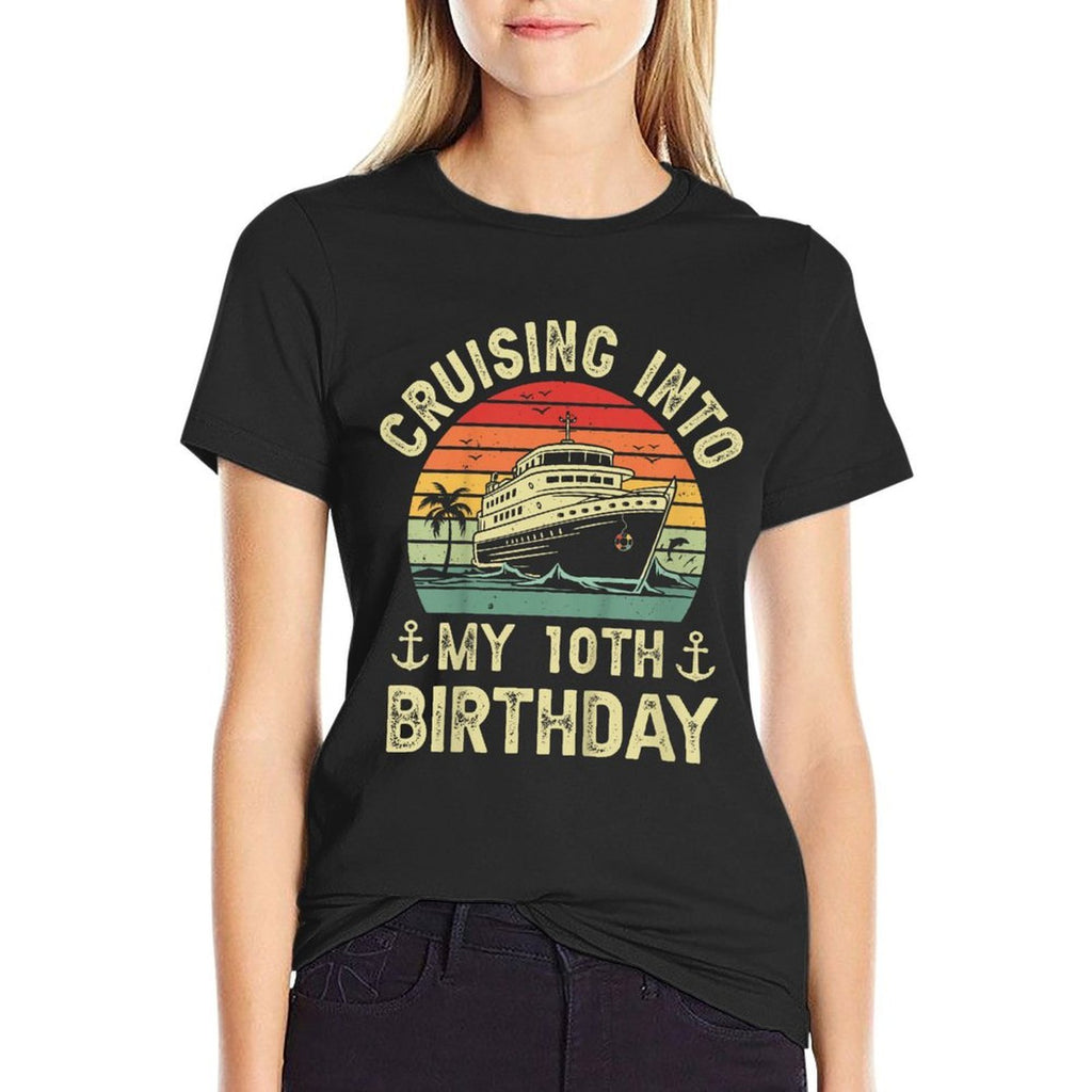 Kids Cruising Into My 10th Birthday Cruise 10 Year Old Bday Party  Durable T-Shirt