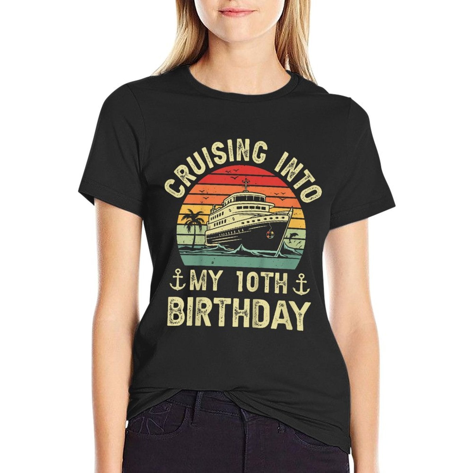 Kids Cruising Into My 10th Birthday Cruise 10 Year Old Bday Party  Durable T-Shirt