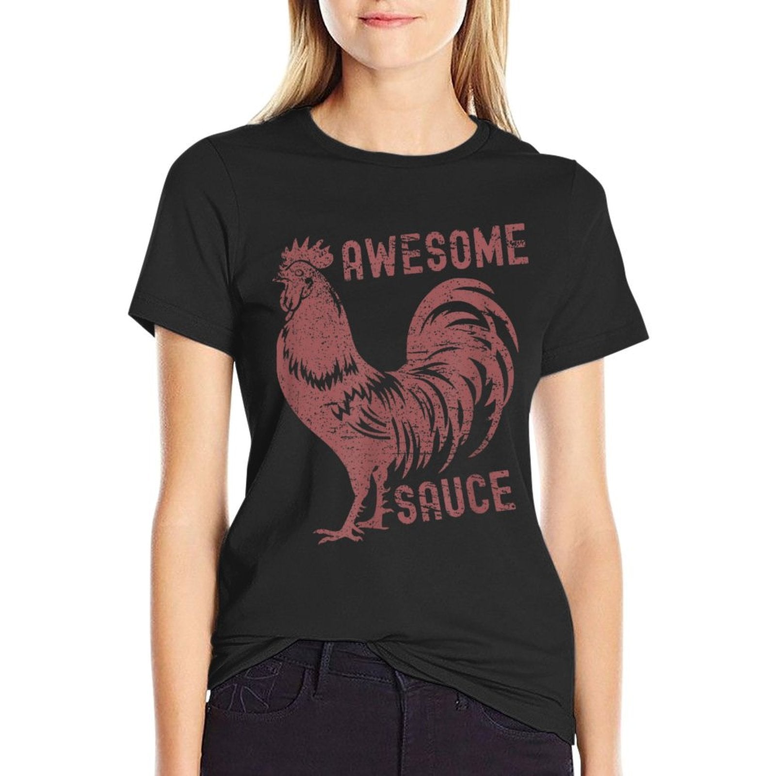 Funny Pets Awesome Sauce with Picture of Rooster  Breathable T-Shirt