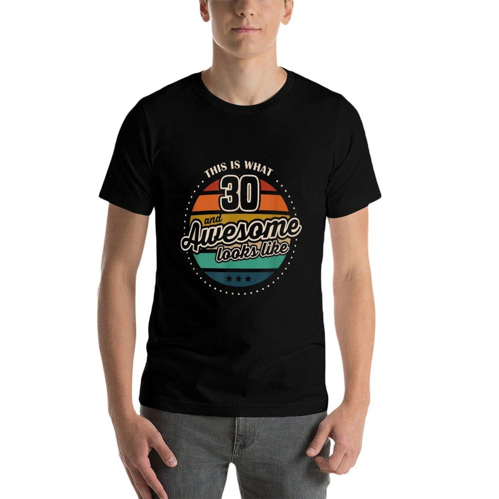 This Is What 30 And Awesome Looks Like 30th Birthday  Ribbed Collar T-Shirt