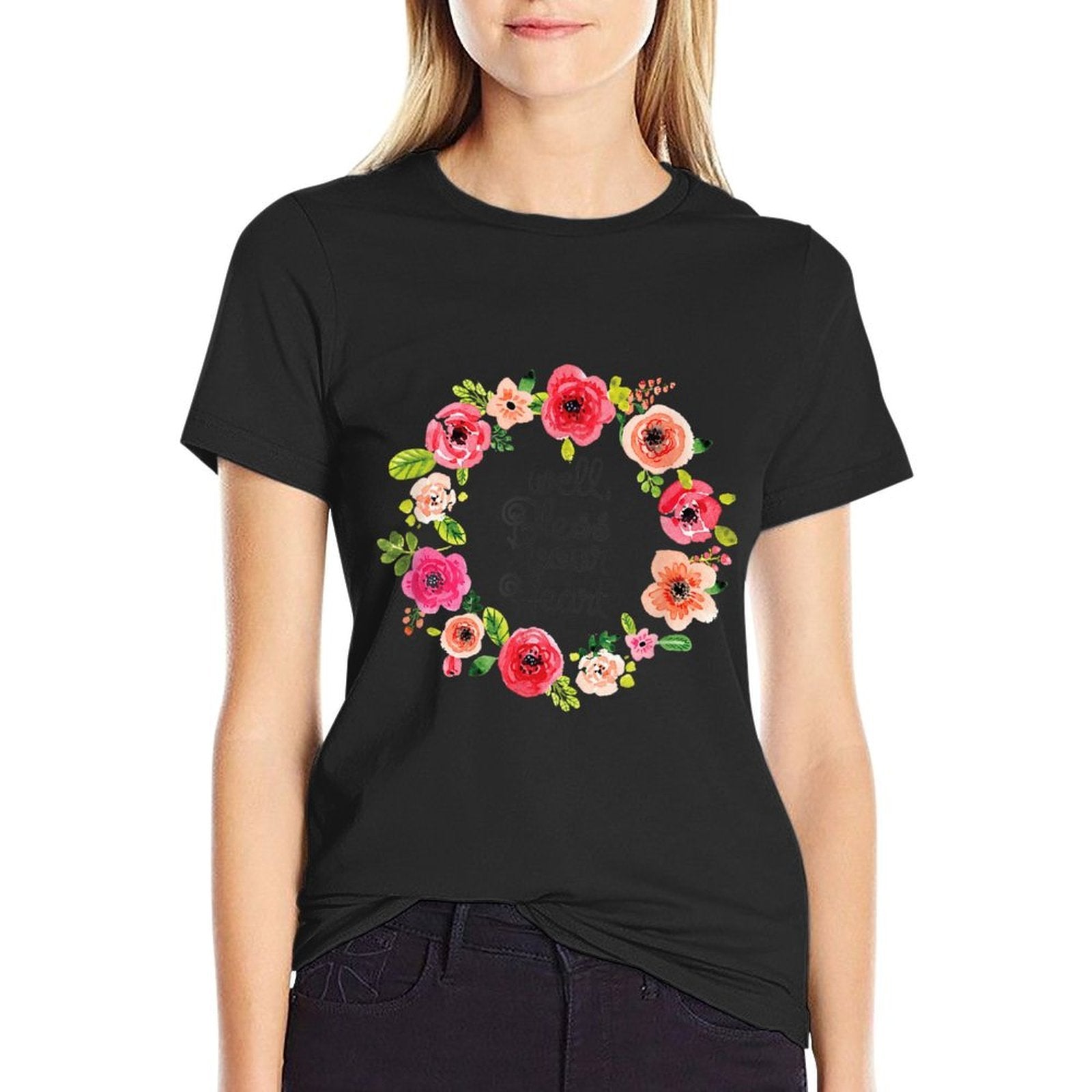 Bless Your Heart - Watercolor Floral Flowers - Southern  Oversized Silhouette T-Shirt