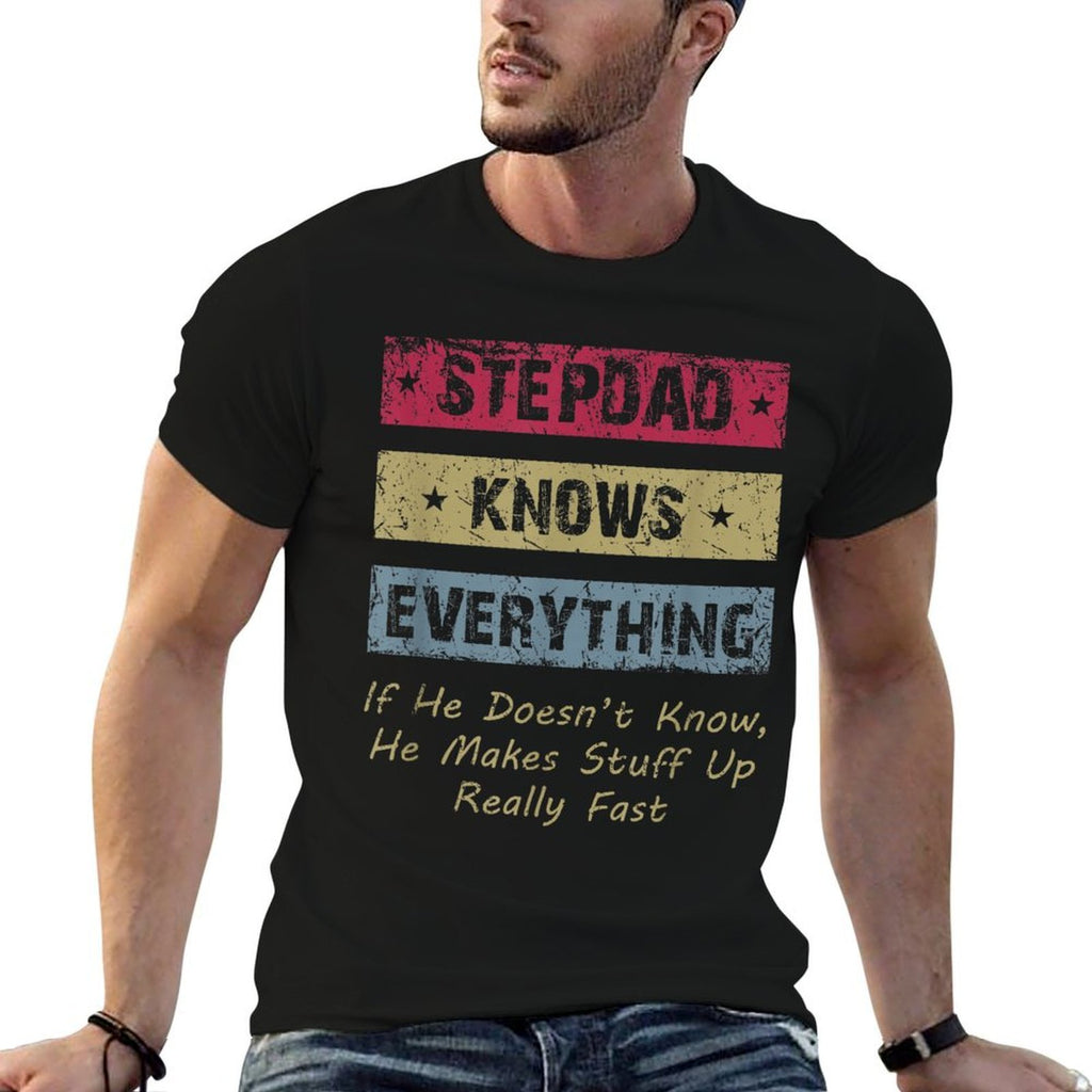 Vintage Stepdad Knows Everything Funny Step Dad Stepfather  Lightweight T-Shirt