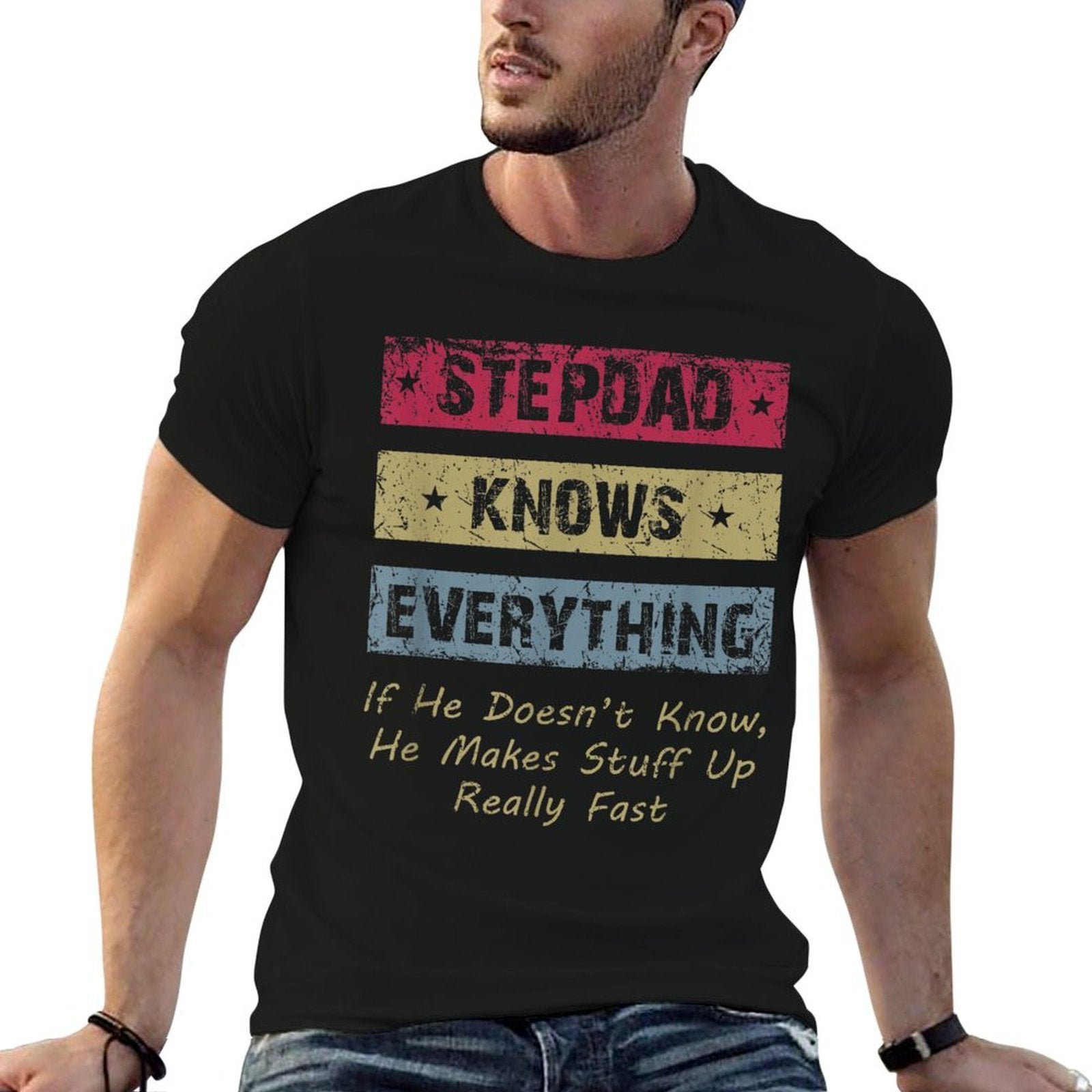 Vintage Stepdad Knows Everything Funny Step Dad Stepfather  Lightweight T-Shirt