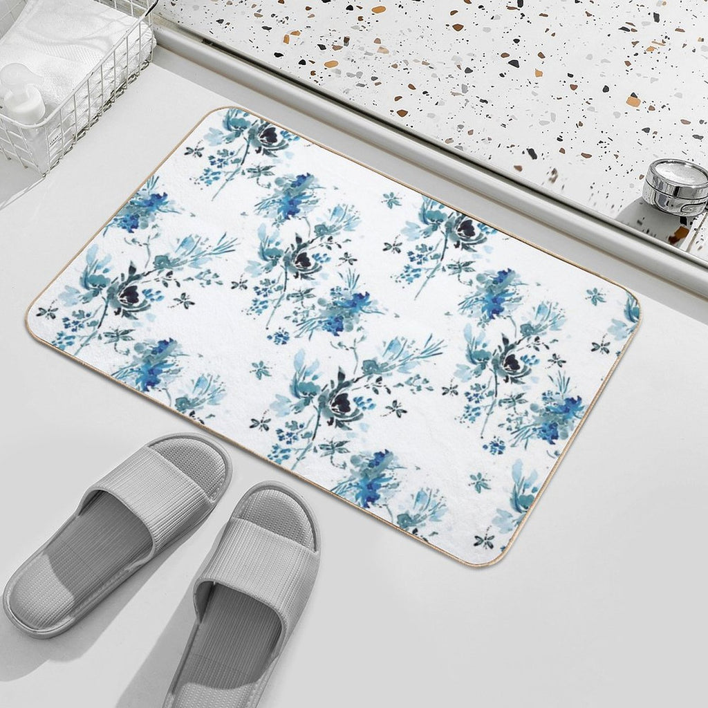 Blue Floral with Dragonflies  Dirt-Trapping Bath Mat