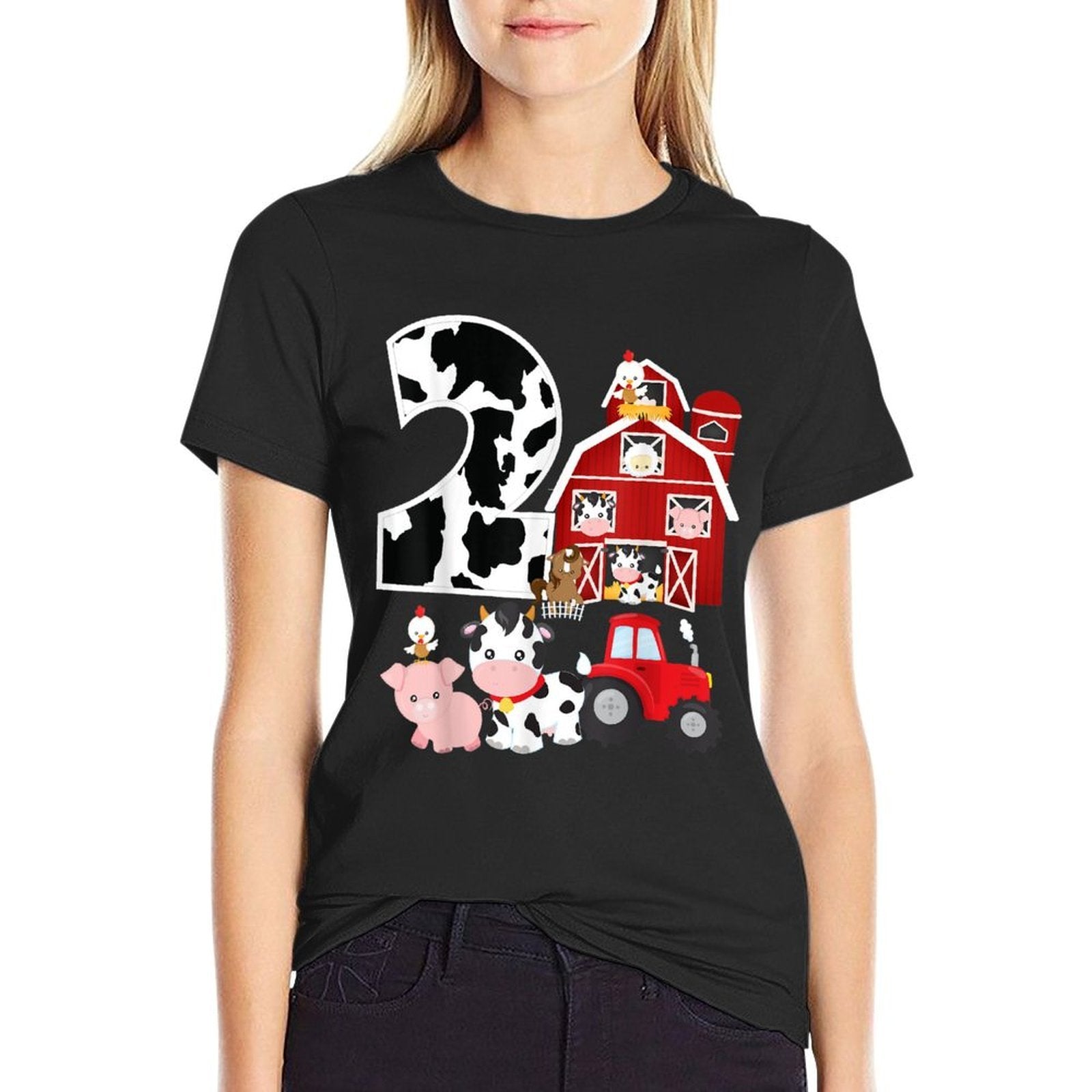 Farm Barnyard Theme Pig Cow Horse 2nd Birthday 2 Yrs Old  Odor-resistant T-Shirt