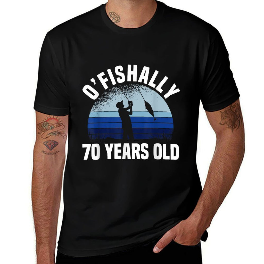 Ofishally 70 Years Old Fisherman 70th Birthday Fishing  Heathered Texture T-Shirt