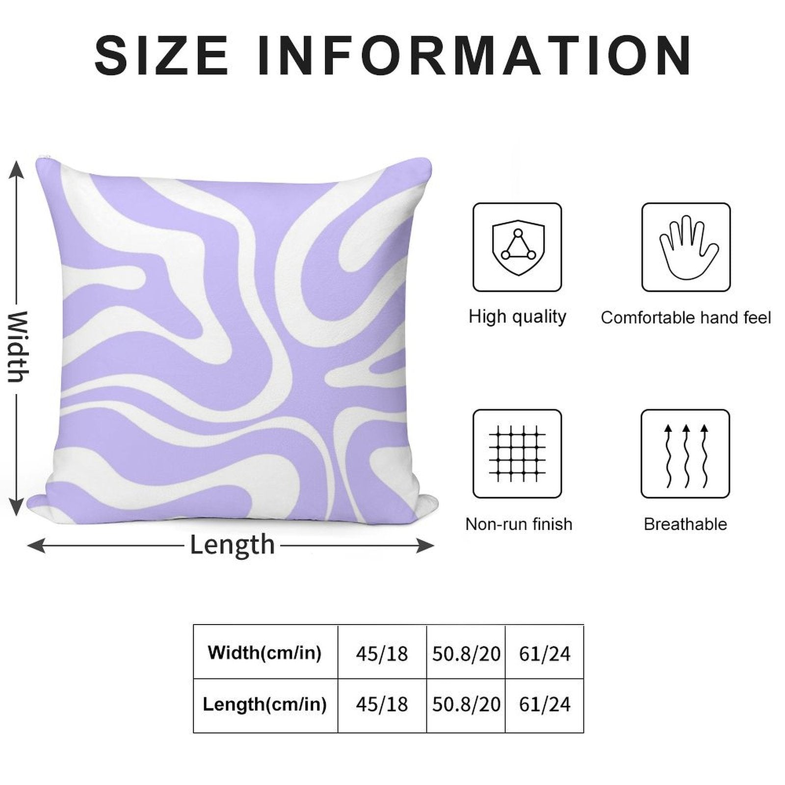 Retro Modern Liquid Swirl Abstract Pattern Square in Light Purple And White Soft Fade-Resistant Throw Pillow