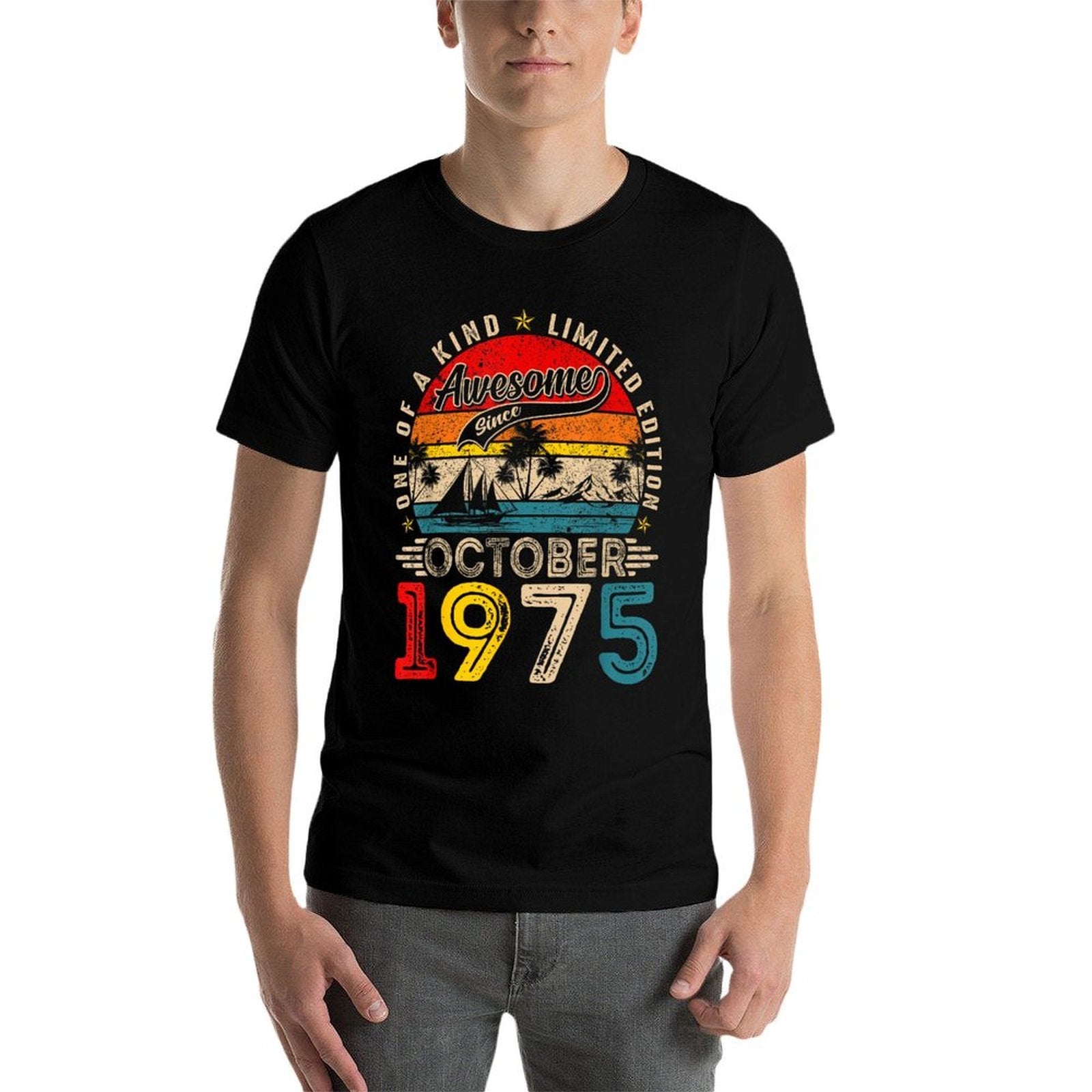 Retro 50 Year Old October 1975 Vintage 50th Birthday Men Dad  Oversized Silhouette T-Shirt