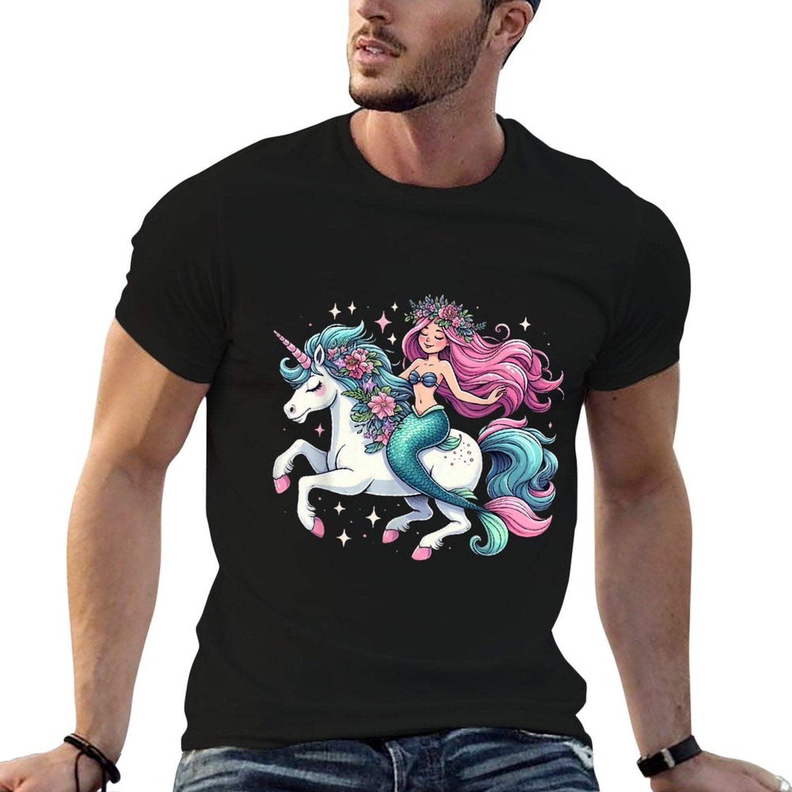 Mermaid Riding A Unicorn Boys Girls Men Women Kids Adults  Classic T-Shirt