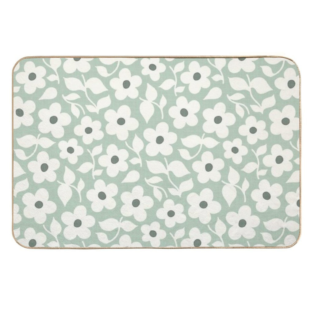 Bold Retro Daisy Flowers – Sage Green – Playful Floral Design  Rapid-Drying Bath Mat
