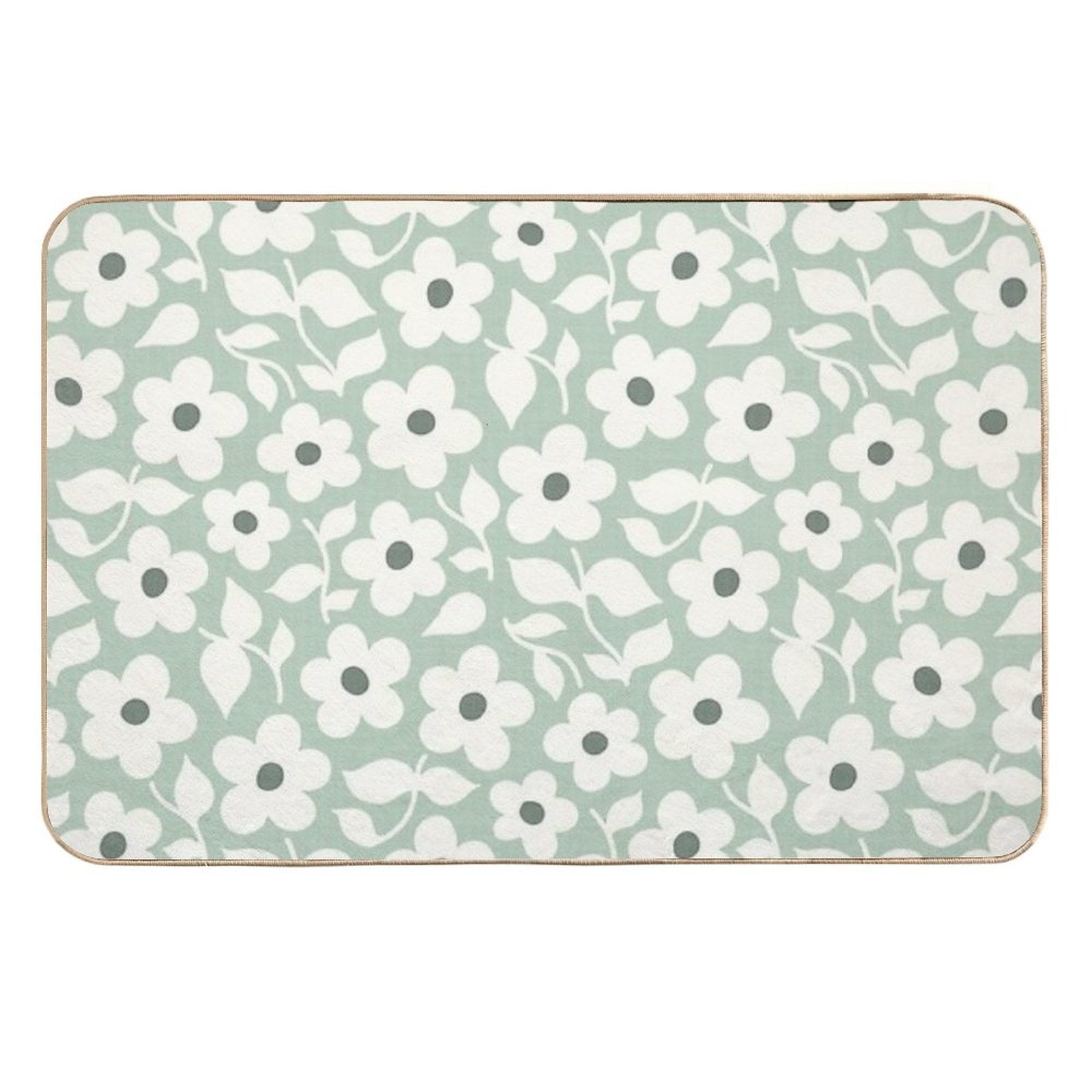 Bold Retro Daisy Flowers – Sage Green – Playful Floral Design  Rapid-Drying Bath Mat