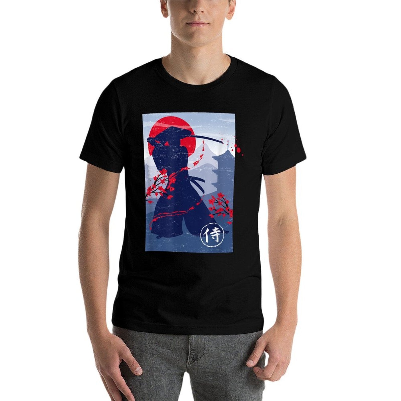 Japanese Samurai Swordsman  Ribbed Collar T-Shirt