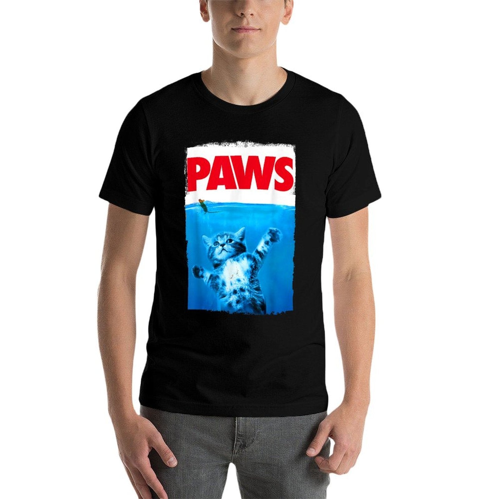 Xiongying Paws Cat And Mouse Top, Cute Funny Cat Lover Parody  Cotton T-Shirt