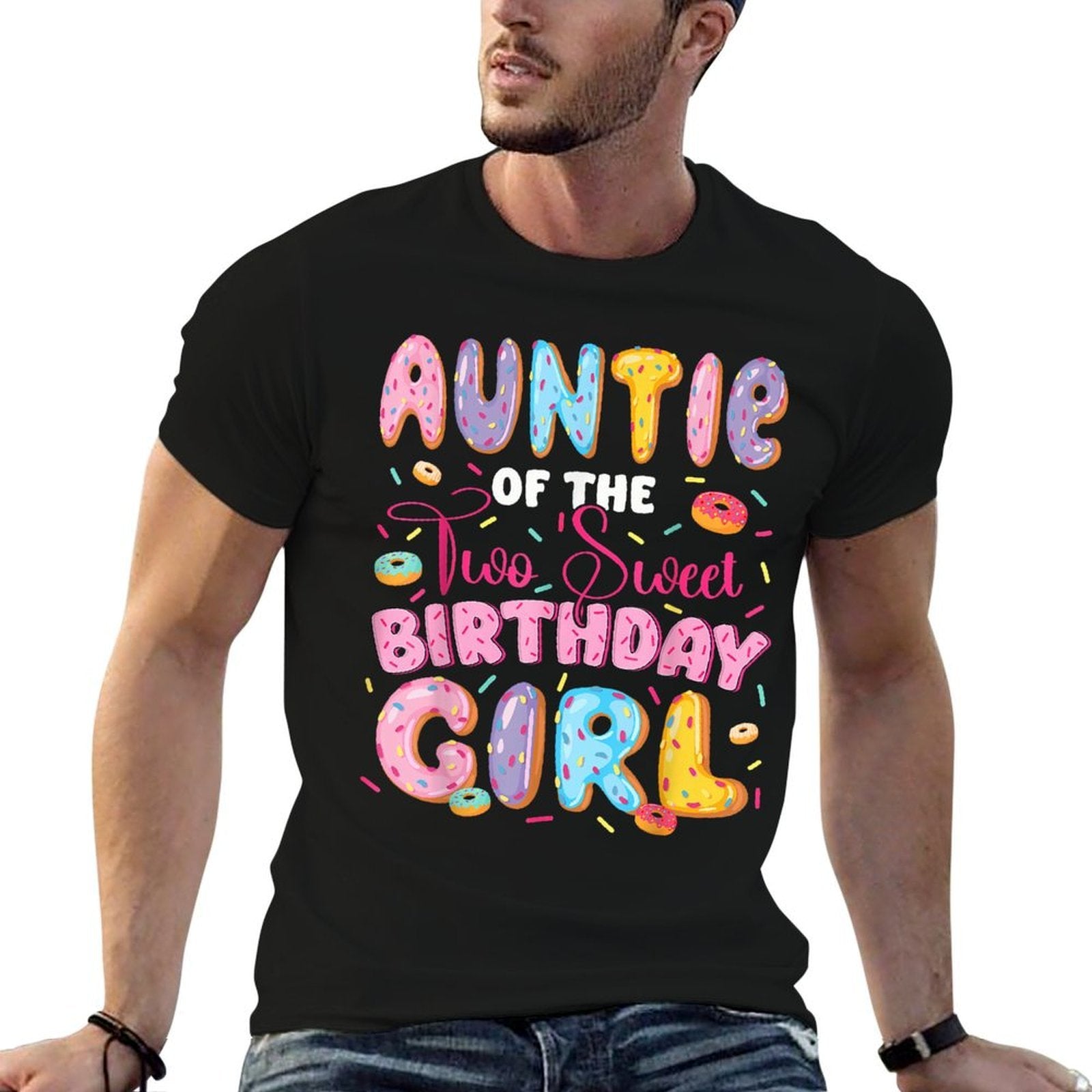 Auntie Of The Two Sweet Birthday Girl Donut 2Nd Birthday  Trendy Pattern T-Shirt