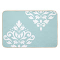 Scroll Damask Art I White on Duck Egg Blue  Absorbent Bath Mat