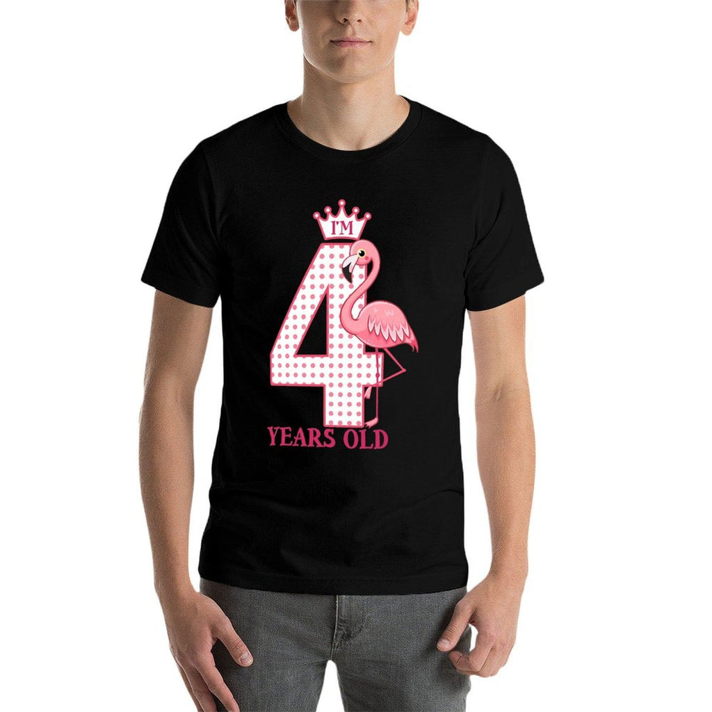 Kids I'M 4 Years Old Crown And Pink Flamingo I'M Four Years Old Premium  Heathered Texture T-Shirt