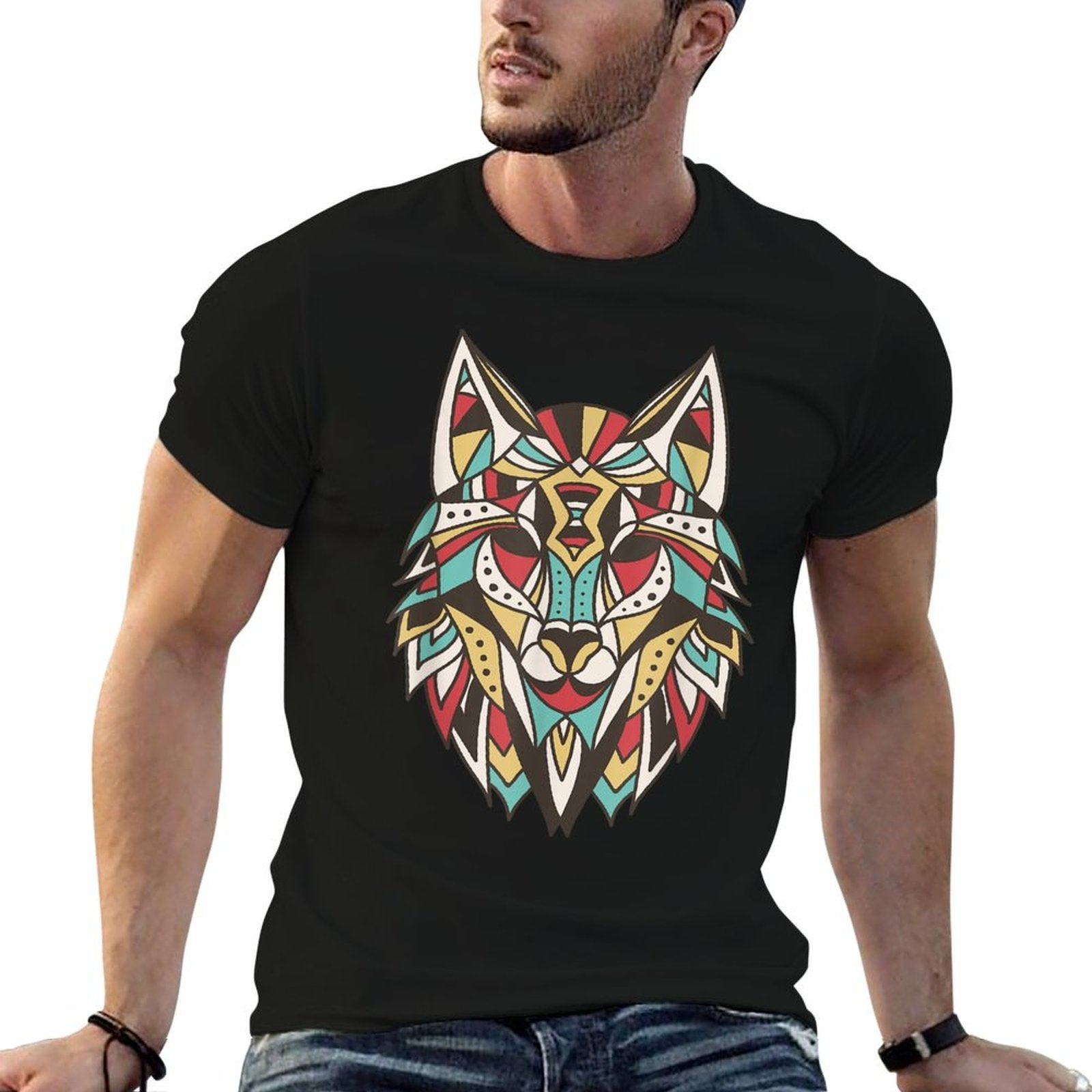 Native American Tribal Wolf Head Men Women Kids Indian Wolf  Lightweight T-Shirt