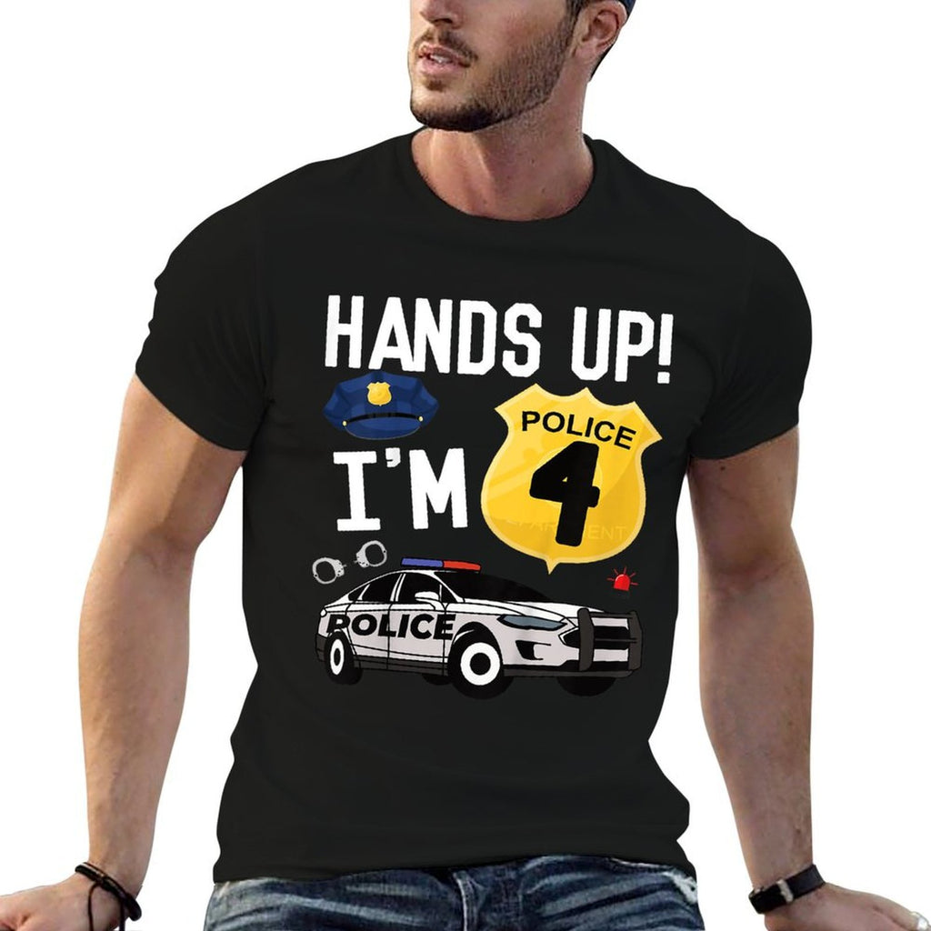 Kids 4th Birthday Policeman Boy Four Year Old Police Officer  Oversized Silhouette T-Shirt