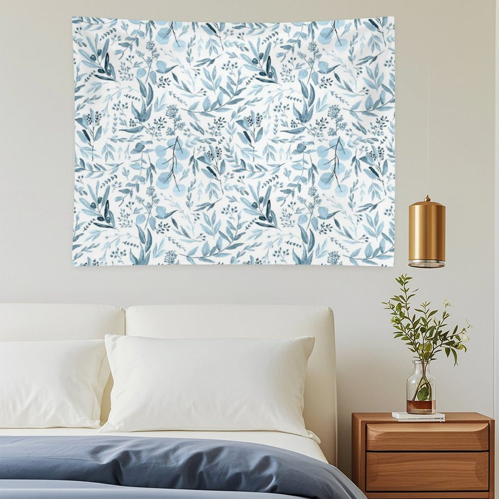 Little Blue Eucalyptus Leaves Botanical Pattern Tapestry