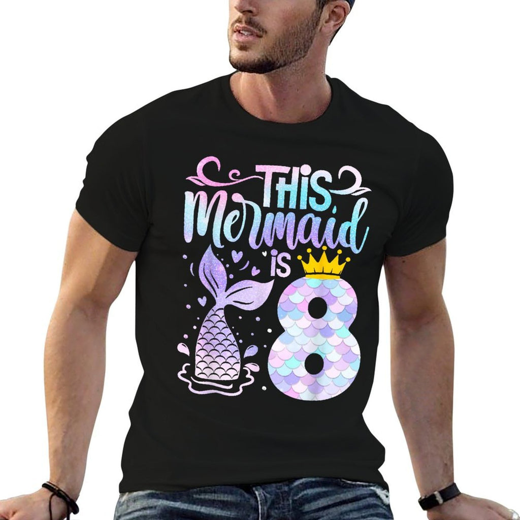 Mermaid 8th Birthday 8 Year Old Girl Eight Yrs Happy Bday  Lightweight T-Shirt