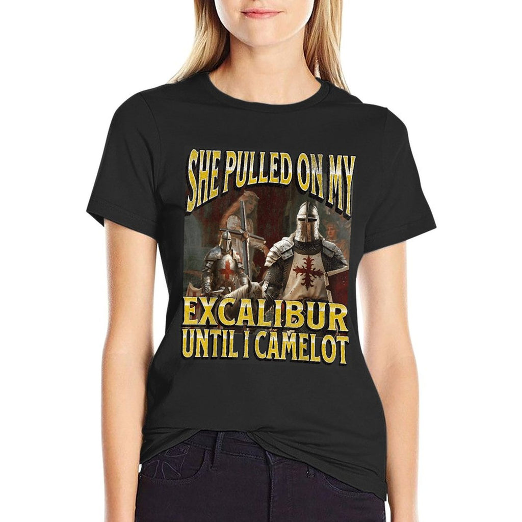Pulled On My Excalibur Funny Offensive Knight Meme Bootleg  Oversized Silhouette T-Shirt