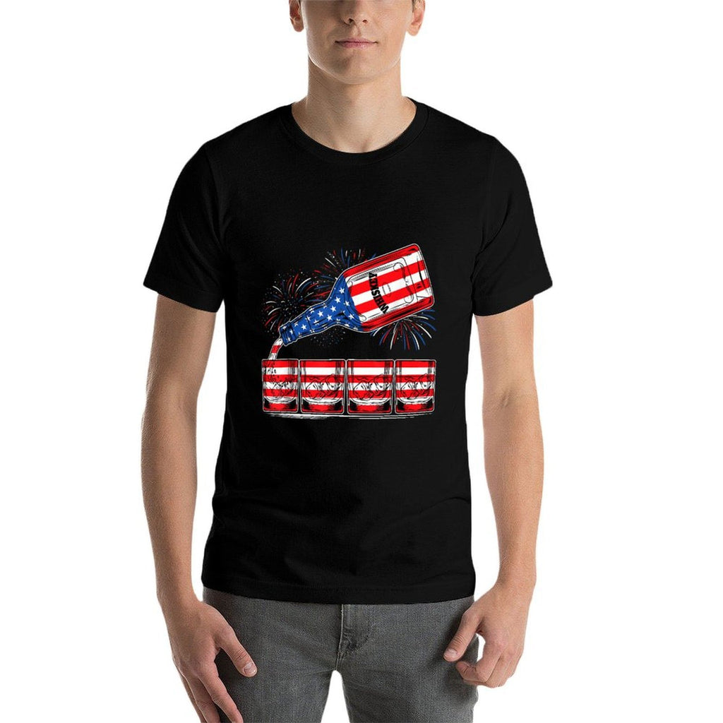 Glasses Of Whiskey American 4th Of July Independence Da  Heathered Texture T-Shirt