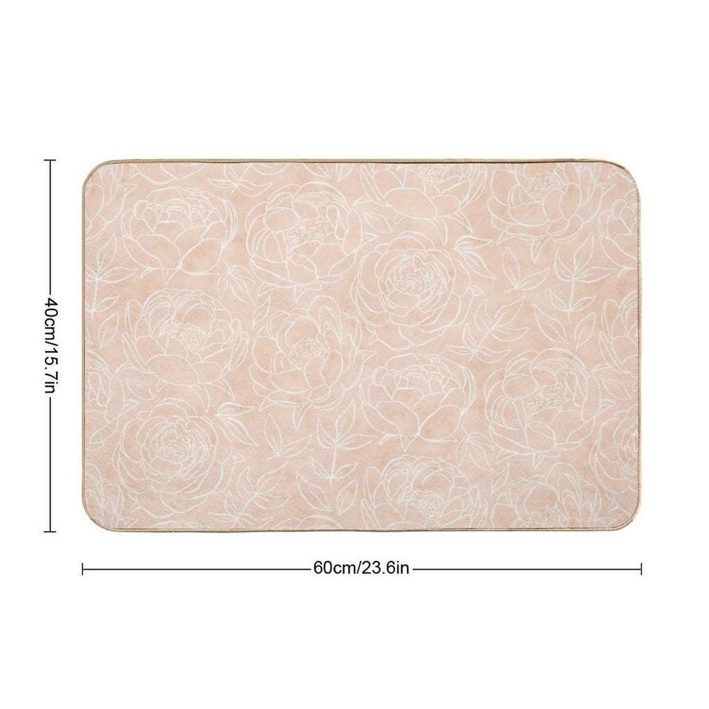 Delicate Peony Flowers on A Pastel Textured Creamy Tan Pattern  Toxin-Free Bath Mat