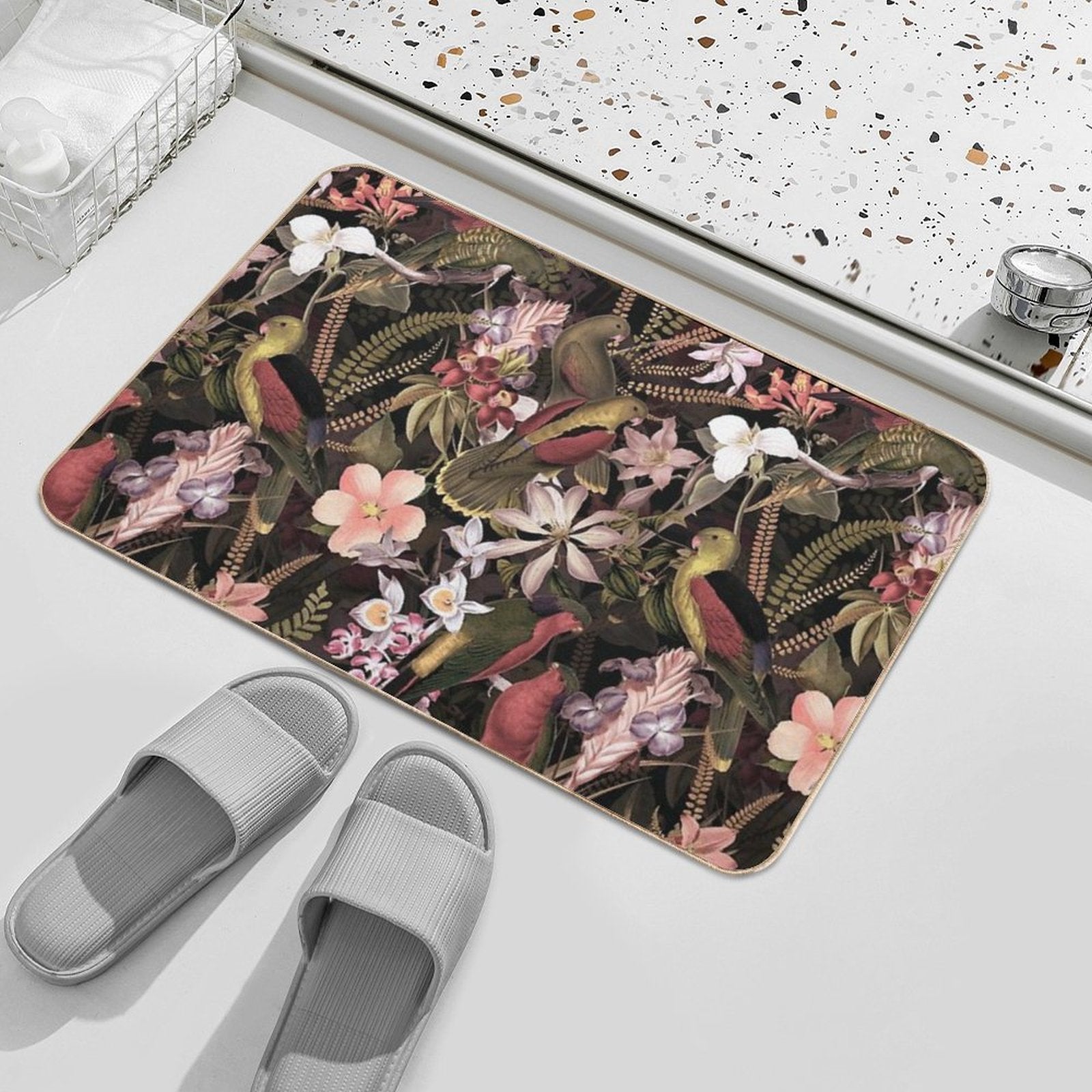 Vintage Parrot Jungle Botanical Garden 1 Nightgarden  Easy Maintenance Bath Mat