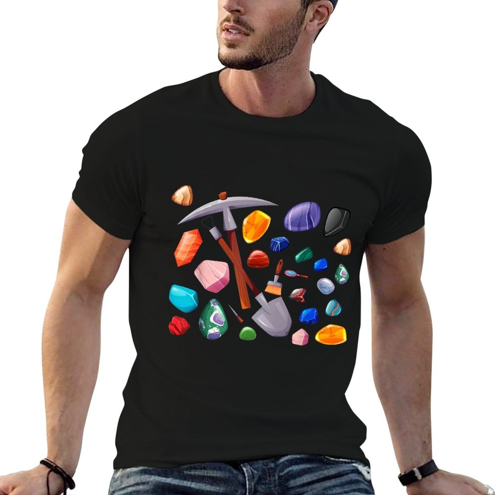 Crystals Minerals Hobby Geologist Gemstone Quotes Mining Tools Graphic Funny Science Gem Hunters Scientists, Small, Black  Easy-care T-Shirt