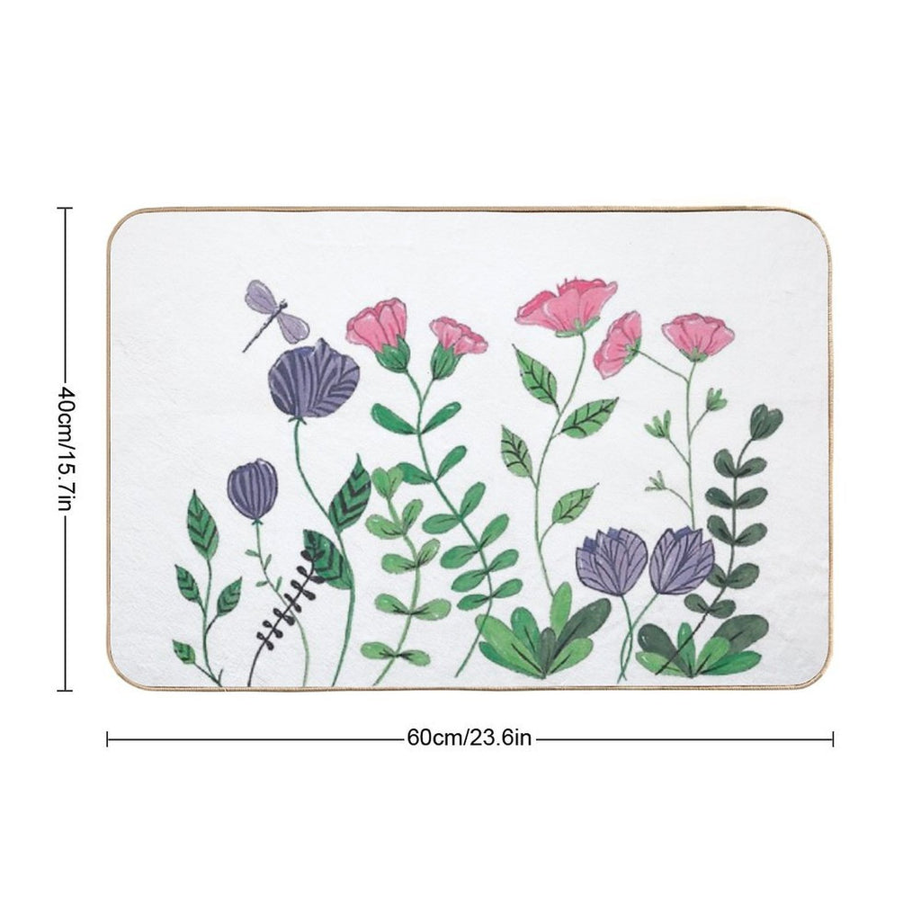 White Whimsy Garden  High-Traffic Bath Mat