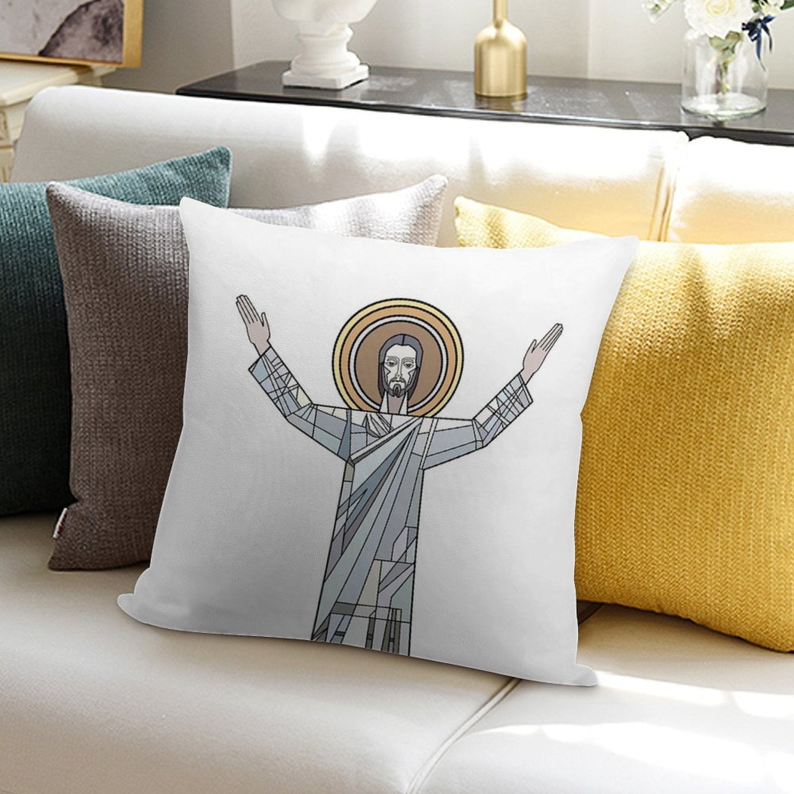 Touchdown Jesus Soft Luxury Feel Throw Pillow