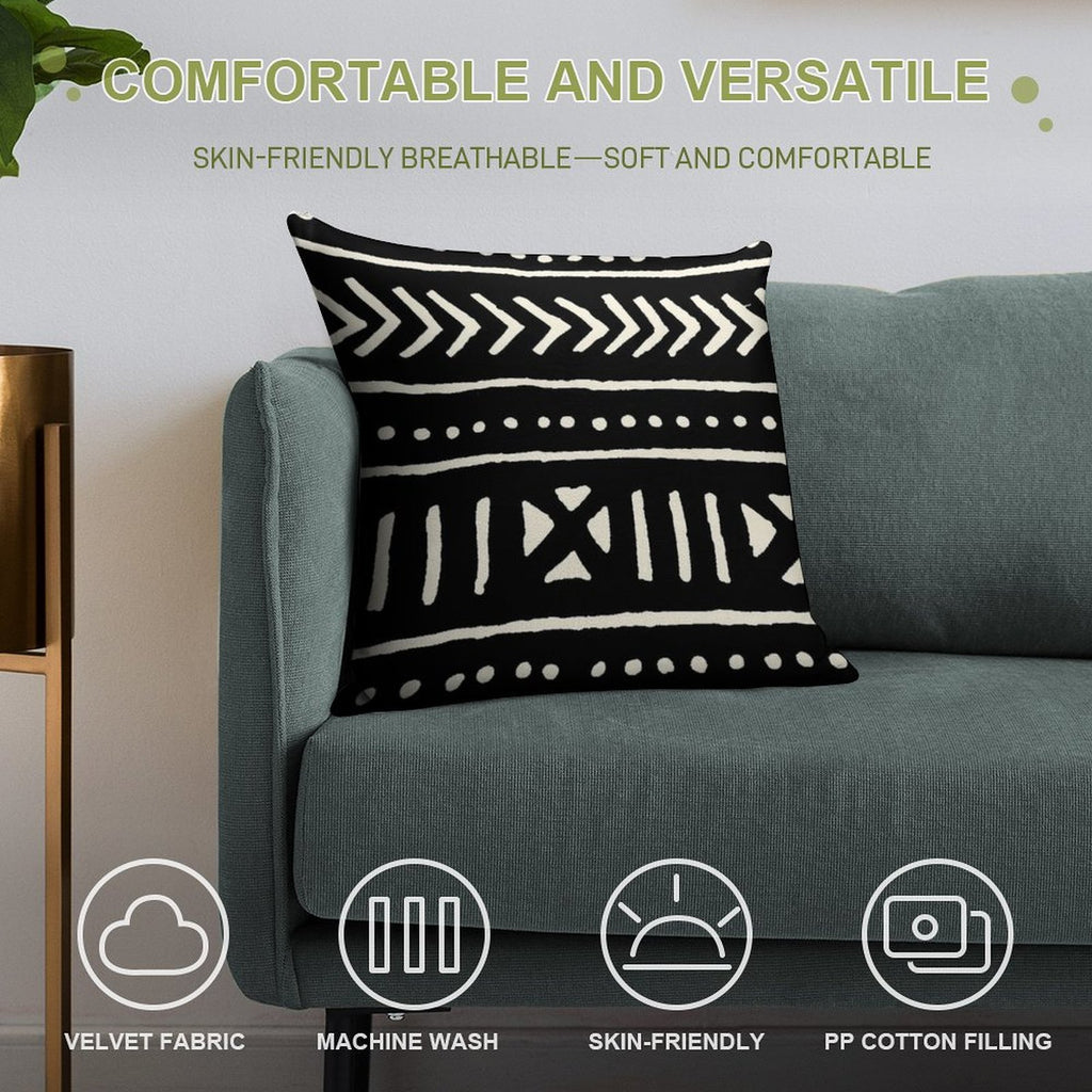 African Mud Cloth Black And White Soft Ultra-Soft Texture Throw Pillow