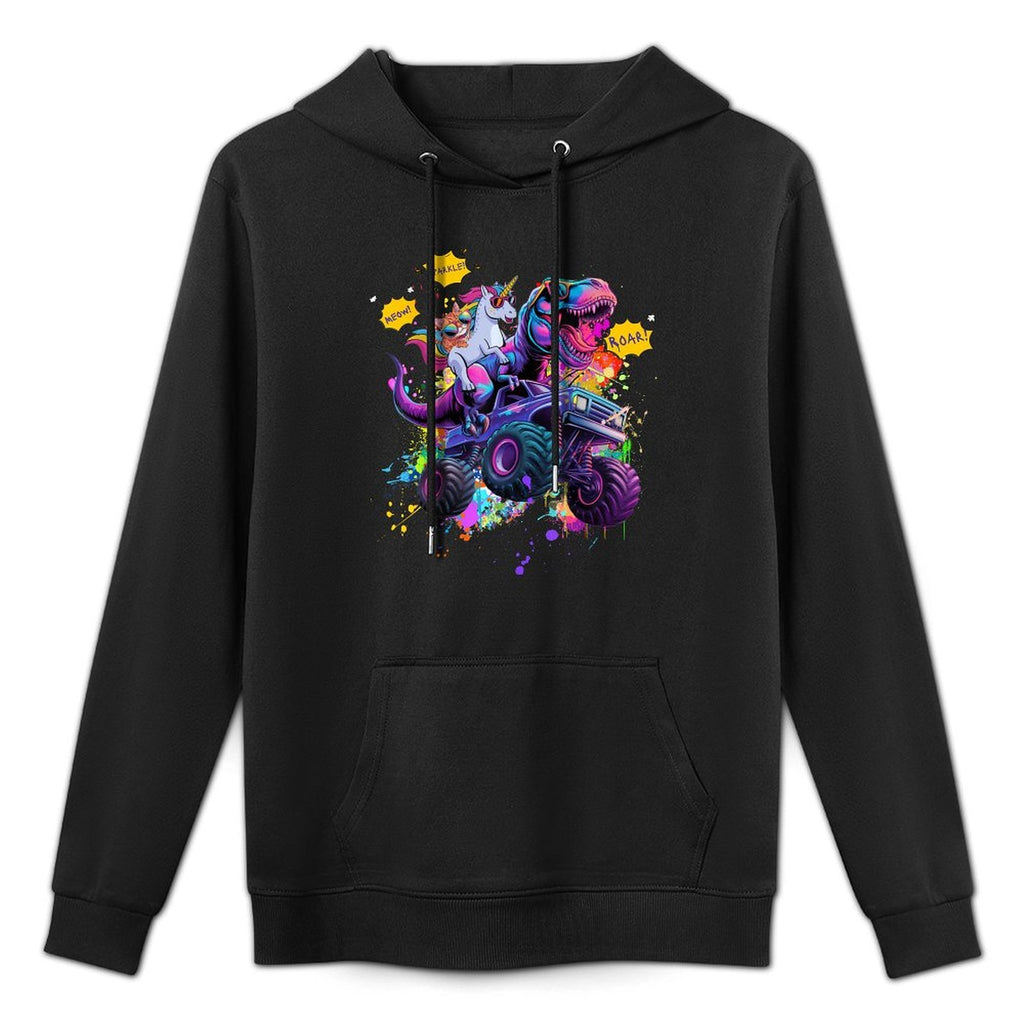 Cat Unicorn Riding Dinosaur Monster Truck All-Day Comfort Hoodie
