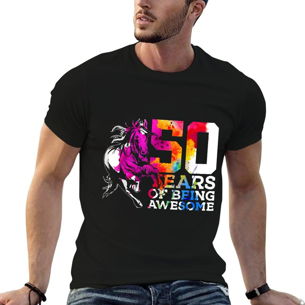 HORSE 50 YEARS OF BEING AWESOME RIDING 50TH BIRTHDAY  Eco-friendly Material T-Shirt
