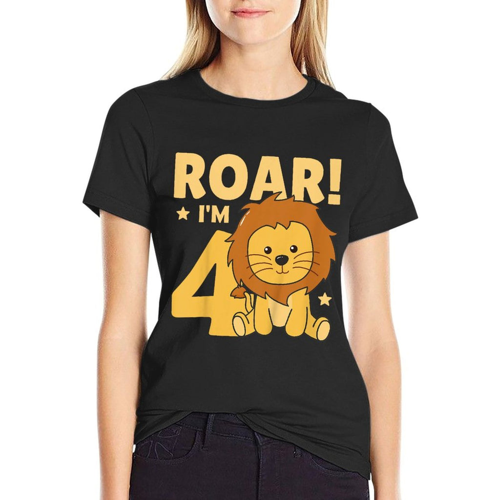 Kids Children 4th Birthday Lion 4 Years Old Young Boy Lion  Breathable T-Shirt