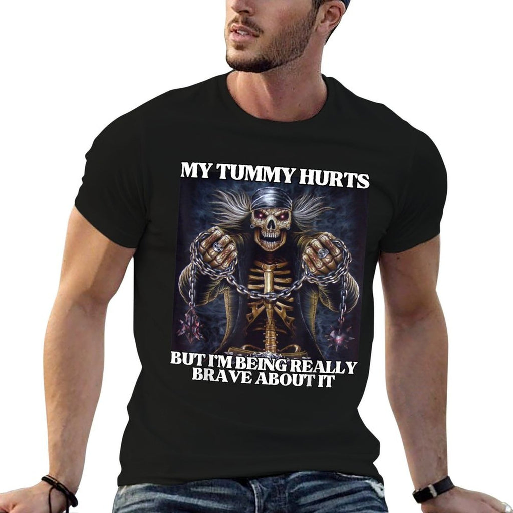 My Tummy Hurts But Im Being Brave Funny Hard Skeleton Meme  Heathered Texture T-Shirt