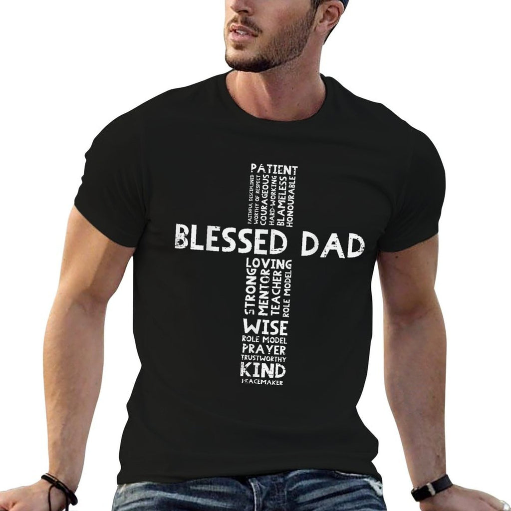 Blessed Dad Cross God Jesus Faith Christian Daddy Papa Men  Trendy Pattern T-Shirt