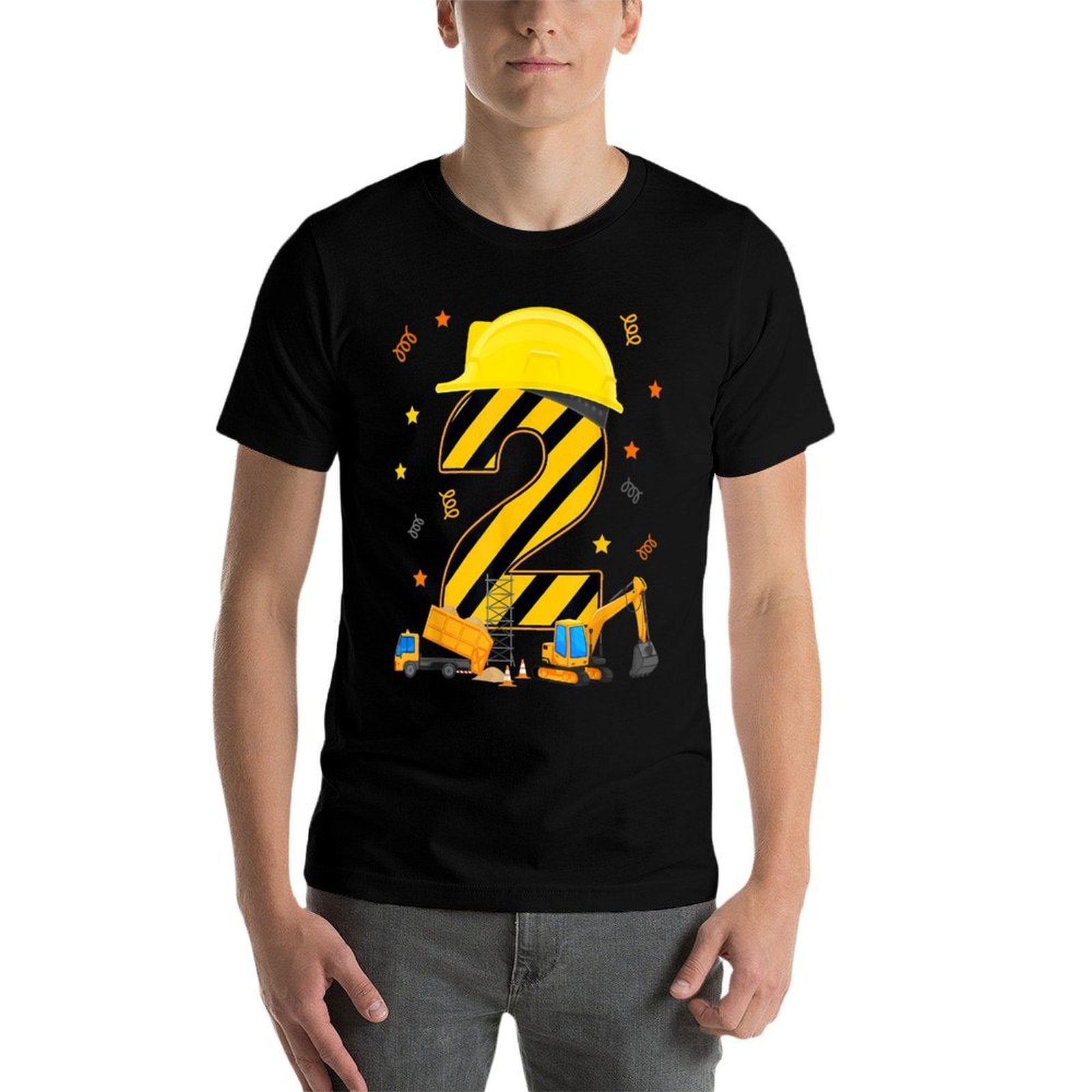 Two 2 Year Old 2nd Birthday Construction Vehicles 2yr  Fade-proof Color T-Shirt