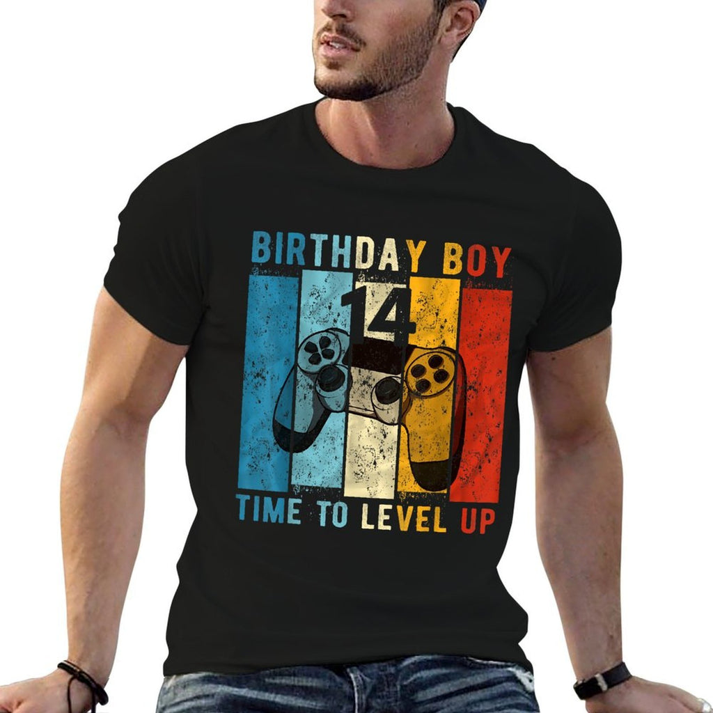 14 Year Old Birthday Boy 14 Time to Level Up 14th Birthday  Heathered Texture T-Shirt
