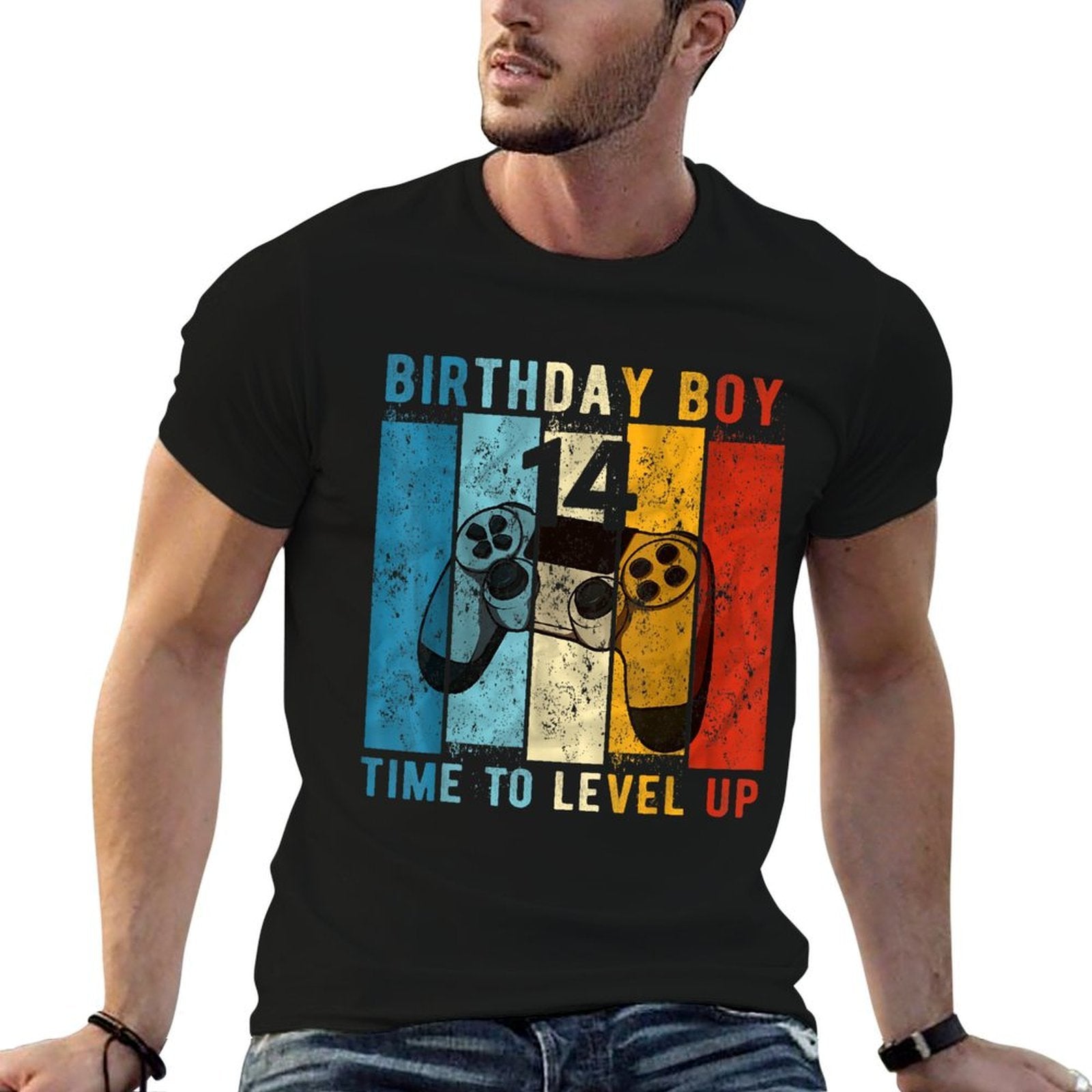 14 Year Old Birthday Boy 14 Time to Level Up 14th Birthday  Heathered Texture T-Shirt