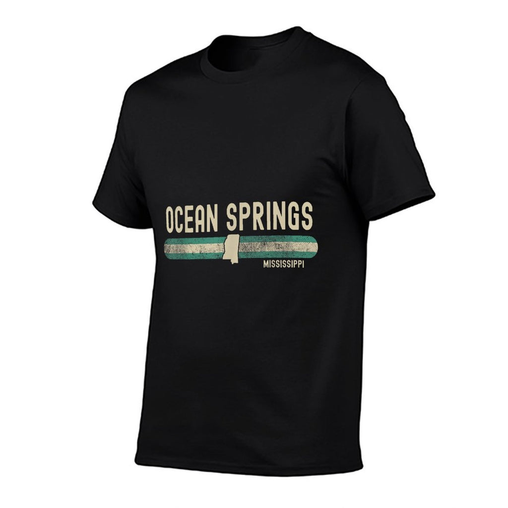 Ocean Springs MS  Mississippi  Travel  80s Style  Ribbed Collar T-Shirt